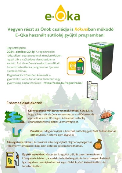 E-Qka használt sütőolaj gyűjtés. Regisztrációt november 8-ig meghosszabbítottuk!